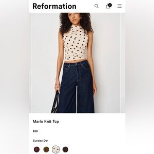 Reformation Marlo Knit Top in Cream with Black Polka Dots